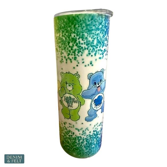 Swear Bear Glitter Care Bear 20oz Skinny Stainless Steel Insulated Tumbler NEW - Picture 2 of 10